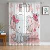 Cute Cartoon Elephant With Bird Tulle Sheer Curtains For Kitchen Window Living Room Modern Voile Curtain Bedroom Drapes