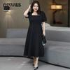 Plus Size Women's Dress Summer Retro Hepburn Style Waisted Square Neck Temperament Goddess Model Mid-length Dress