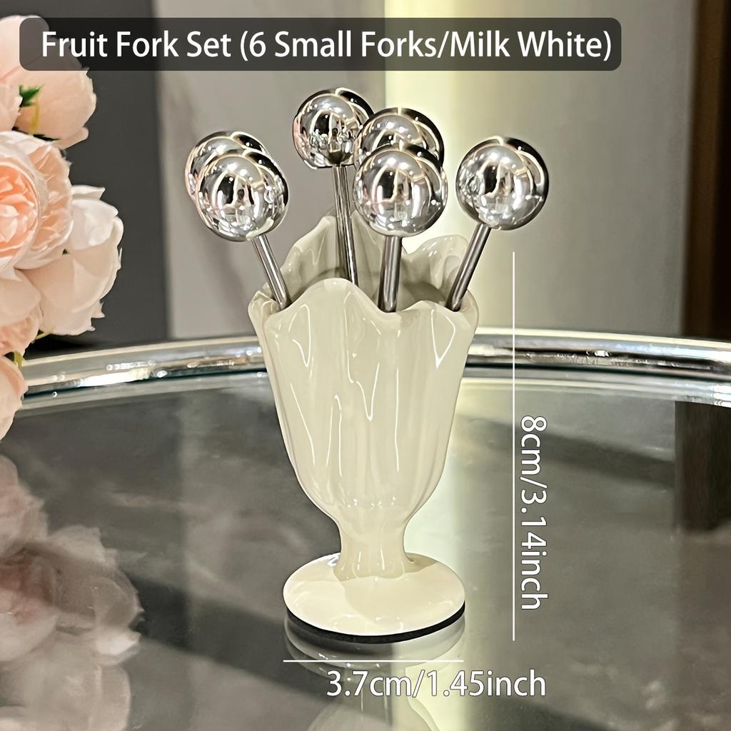 High-looking Stainless Steel Fruit Forks, Home Use, Light Luxury, Youngsters's Safety Small Fork Set, Storage Jar, Dessert Fruit Picks