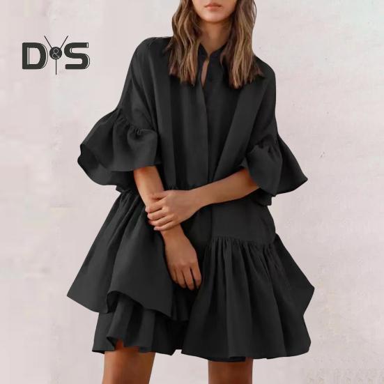 Женское многоярусное платье-бэбидолл с плиссированными рукавами, летнее повседневное свободное мини-платье средней длины для повседневной жизни и пляжных вечеринок