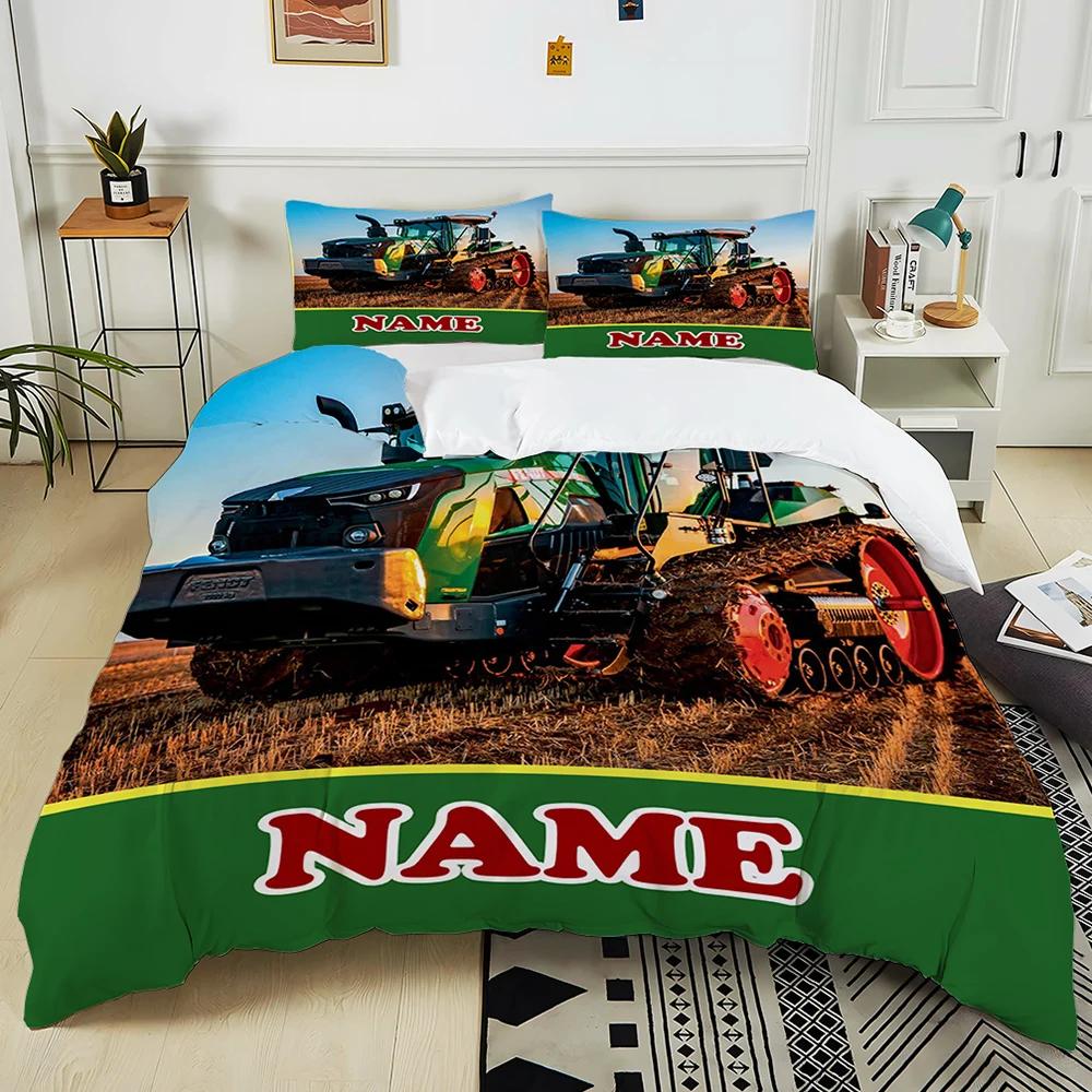 Новый! Персонализированный Набор из 3 предметов для кровати с принтом в стиле ретро-трактора с пользовательским именем для детей и взрослых, мягкое постельное белье, подарок на Рождество, Хэллоуин