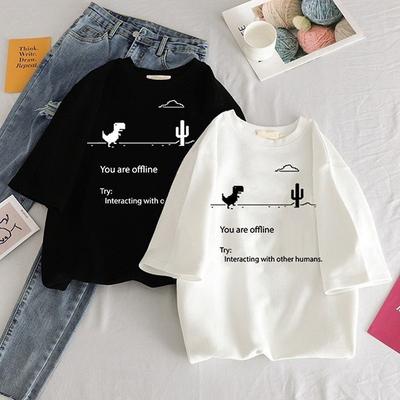 Летние повседневные женские футболки Ulzzang уличная одежда Kawaii футболка с принтом динозавра в корейском стиле топы в Корейском стиле Harajuku с короткими рукавами