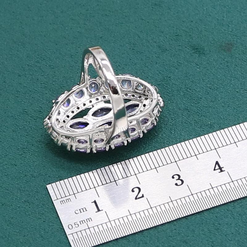 WPAITKYSPфиолетовый аметист серебряного цвета, комплект ювелирных изделий для женщин, браслет, серьги, ожерелье, кулон, кольцо, подарок на день рождения