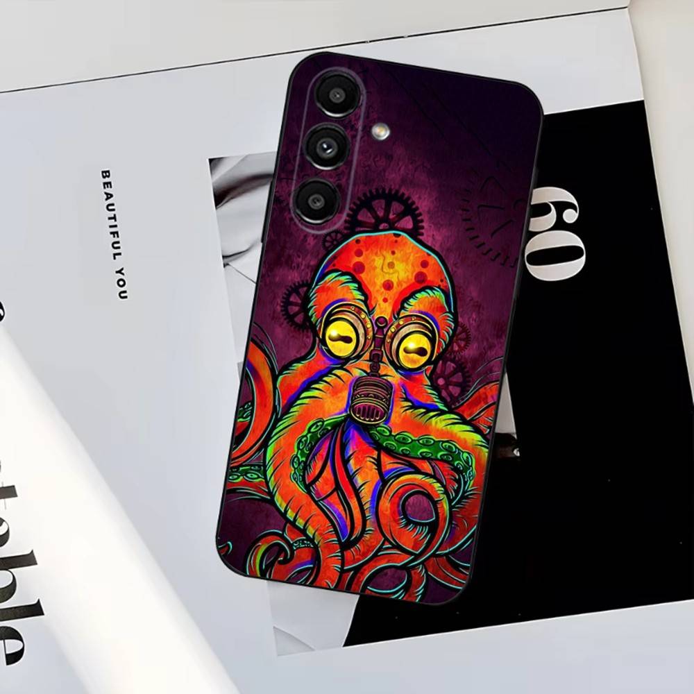 Marine Life Ocean Octopus Phone Case For Samsung S25,S24,S23,S22,S21,S20,S10,Ultra,Plus,Lite,FE,Soft Silicone Black Cover