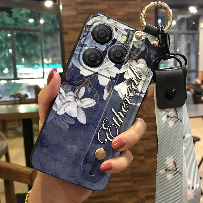 Anti-dust Soft Case Phone Case For Blackview Shark9 5G Wrist Strap Shockproof Durable Waterproof Flower Kickstand Ring