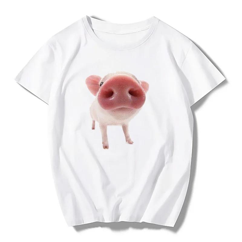 Топовая мужская футболка с собственным дизайном, симпатичная футболка с изображением милой кошки, симпатичной свиньи, женская футболка в стиле Харадзюку, свободная уличная одежда для пар в стиле Y2K