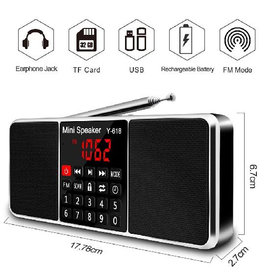 Цифровой FM-радиоприемник, динамик, стерео MP3-плеер, поддержка TF-карты, USB-накопитель, светодиодный дисплей, время выключения, портативные радиоприемники
