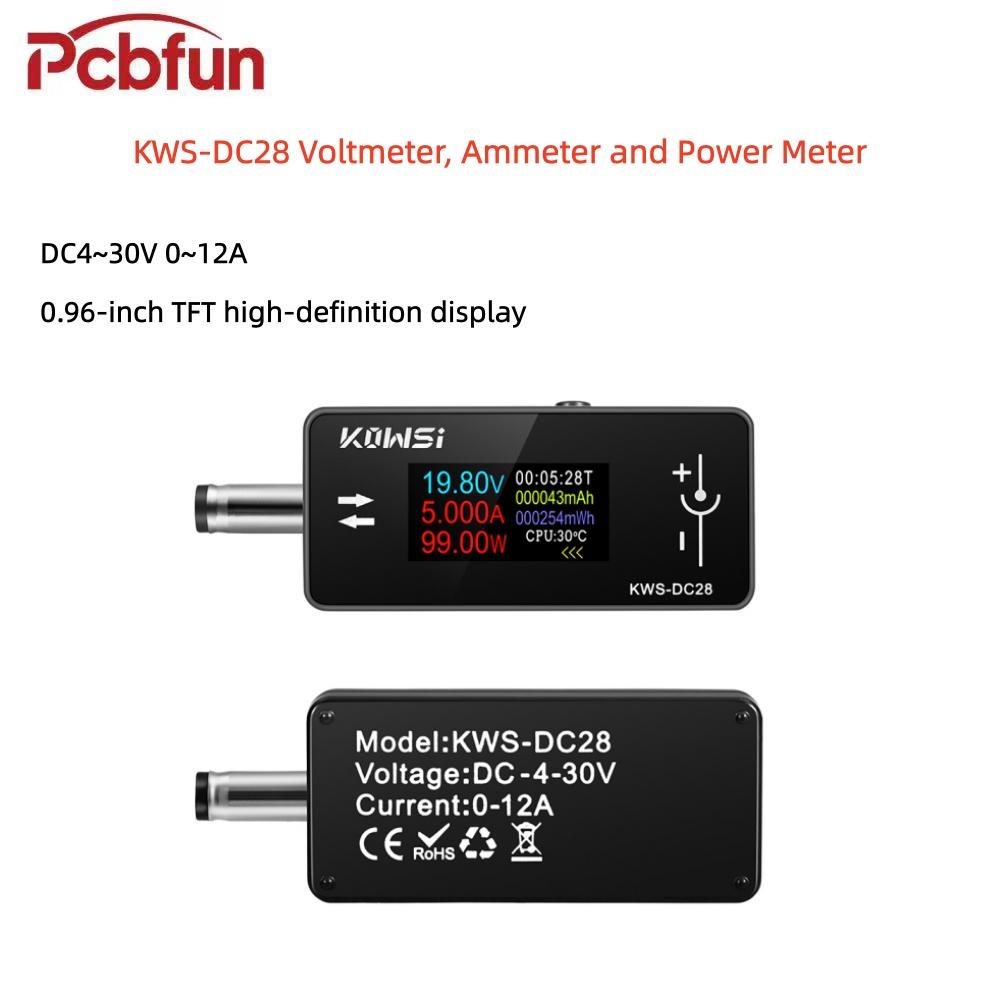 KWS-DC28 Voltmeter, Ammeter and Power Meter DC 4–30V, 0–12A 0.96-inch TFT HD Display Mobile Phone Charging Tester