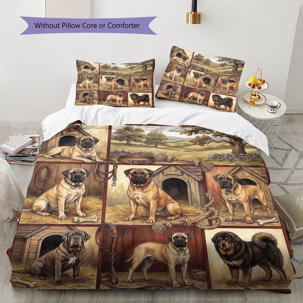 Cute Flower Puppy Pattern Bedding,Quilt Set Quilt Cover Pillowcase Home Birthday Gift (1 * duvet cover + 2 * pillowcase, without core)
