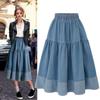 2023 Plus Size Elastic Waist Denim Midi Skirt - Versatile Spring Clothing for Women