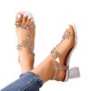 Fashion Women;s Sandals Pvc Crystal Flower Shoes for Women Decoration Chunky Heel Sandals Ladies Back Strap Fashion Shoes Female2024