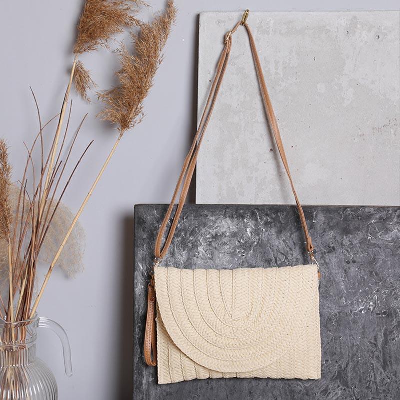 Yogodlns Летняя плетеная соломенная сумка для женщин, сумка-конверт ручной работы, пляжная сумка в богемном стиле, сумка через плечо для отпуска, сумка через плечо