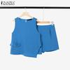 ZANZEA Womens Tank Tops and Shorts Summer Two Piece Suit Sets