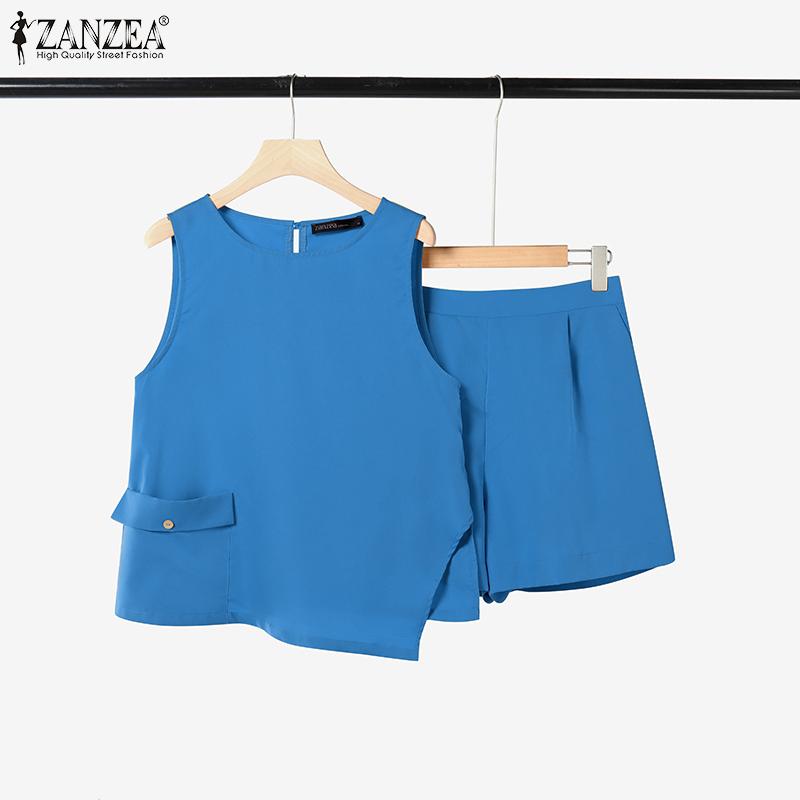 ZANZEA Womens Tank Tops and Shorts Summer Two Piece Suit Sets