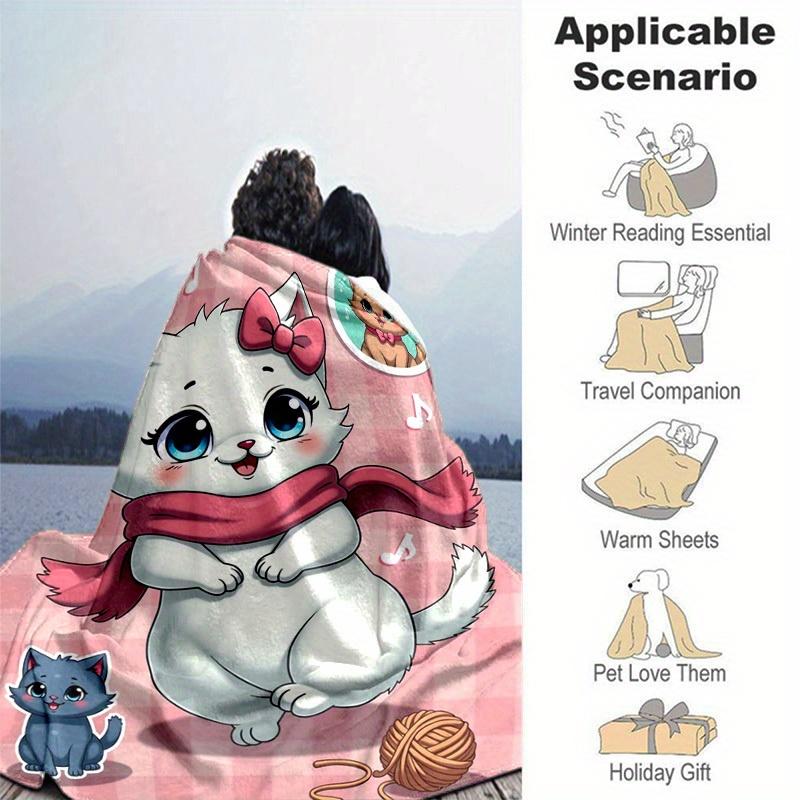 1PC Cute Cartoon Cat Blanket, Seasonal Universal Home Decoration Blanket, for Decorating Your Own Sofa and Living Room, Super Soft Flannel,
