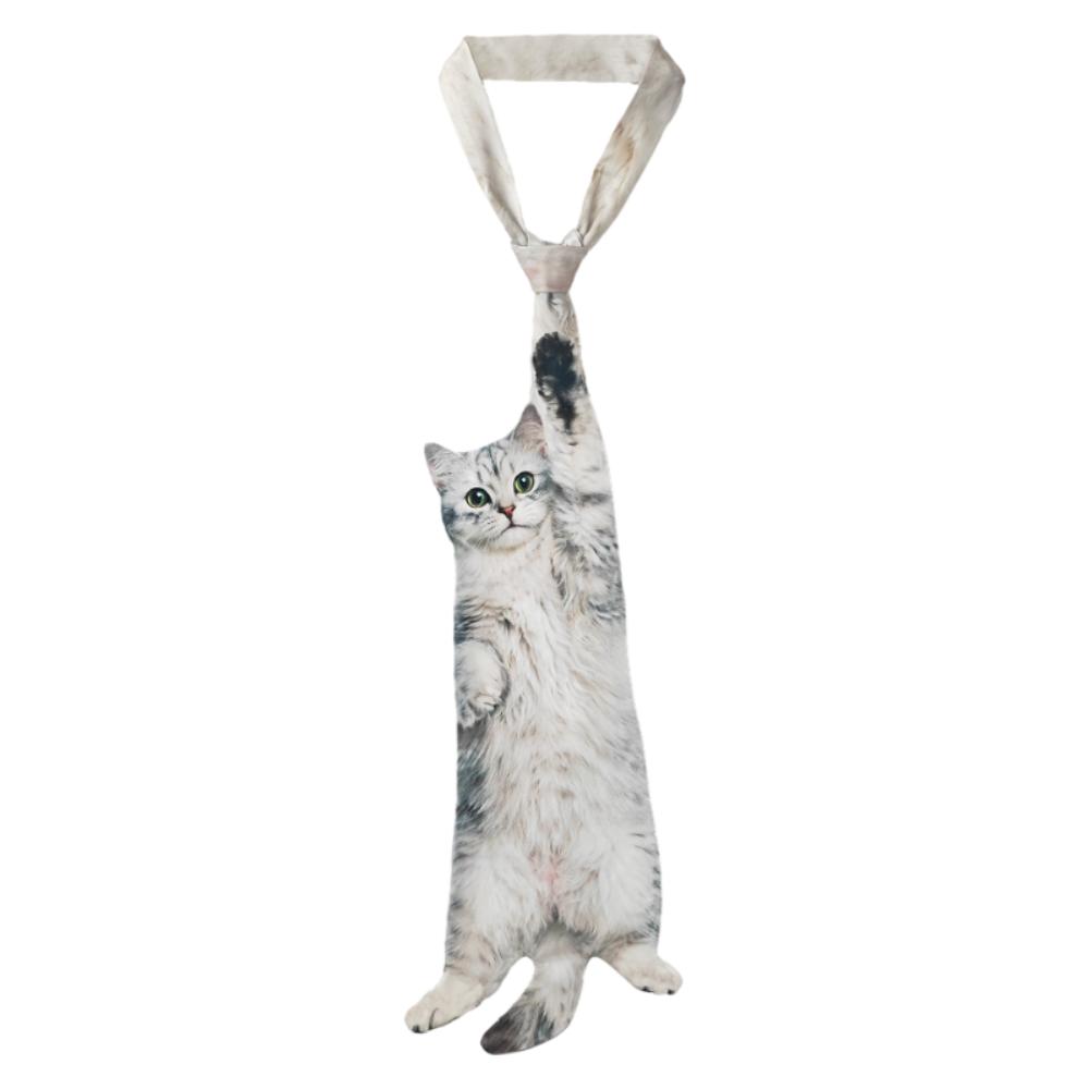 3D Кошка Кошачьей формы Унисекс Галстук Животный Рисунок Новинка Котёнок Галстук на шею Реалистичная Атласная Ткань Креативный Галстук на шею Для вечеринки Свадьбы