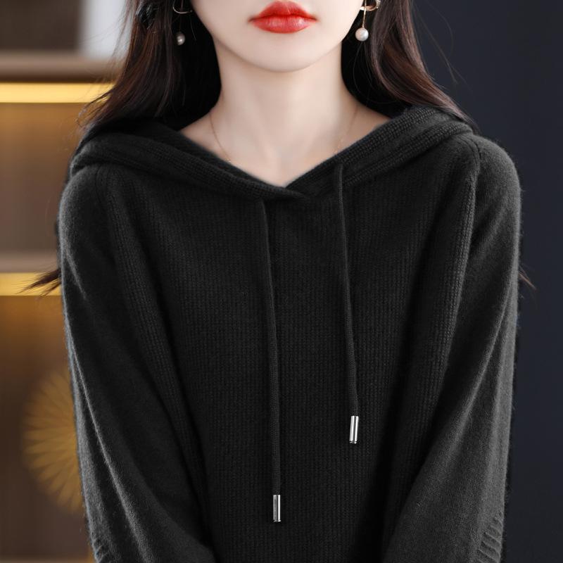 INDFS Женская мода повседневная осень-зима однотонный принт длинный рукав с капюшоном свитера