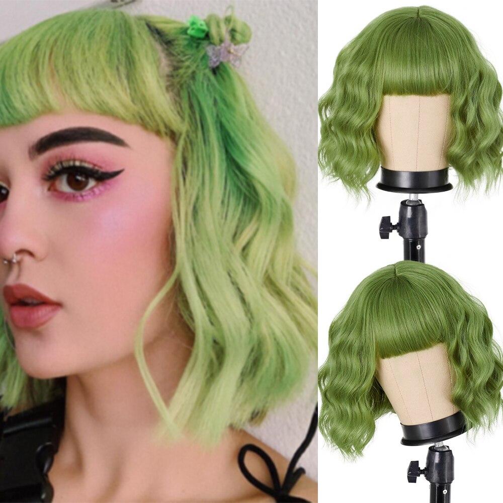 MISS WIG Женская мода Короткий волнистый парик с челкой Синтетическое волокно Чистый белый волнистый парик Косплей Одежда для вечеринок на Хэллоуин