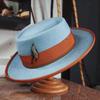 Fashionable Cowboy Style Sheep Felt Hat Solid Color With Feather Felt Hat