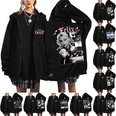 Женская повседневная модная толстовка с капюшоном на молнии с длинными рукавами и принтом