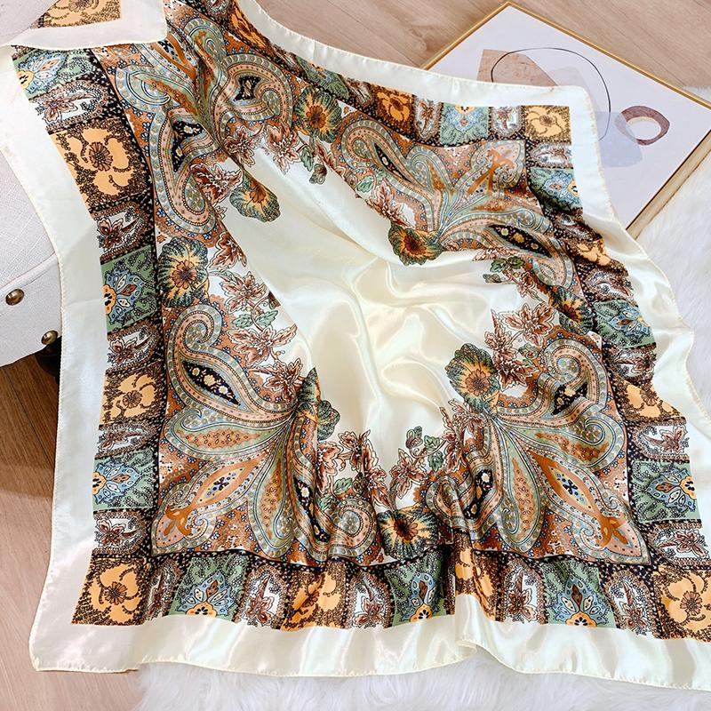 Bohemia Luxury 90cm Square Silk Hijab Scarf Women Neckerchief Female Headband Hair Bands Print Scarves Foulard Wrap Bandana
