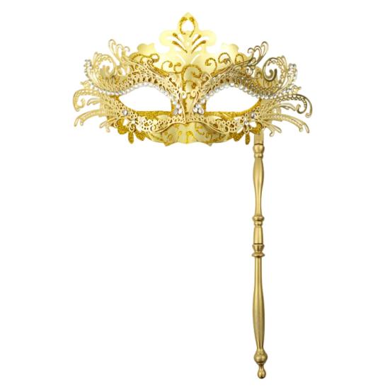 Fancy Party Masque Metal Masque with Handheld Stick Half Face Venetian Masque with Rhinestones for Women Men Prom Ball Mardi Gras Masquerade
