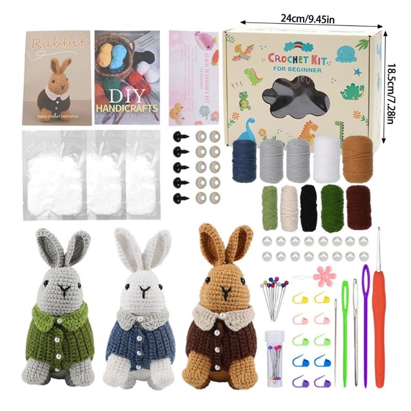 Hand Crochet Animal Set for Beginner Complete Starter Materials Pack Include Yarn Crochet Hook Craft Art Knittings Kits