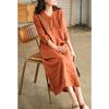 Spring and Summer Linen Five-quarter Sleeve Western-style Ageing Dress Female Casual Retro Organ Pleats V-neck Thin Knee-length