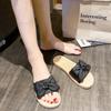 Summer  Indoor Non-Slip Home Slippers Large Bow Home Slippers Soft Bottom Viscose Linen Sandals and Slipper Beach Shoes