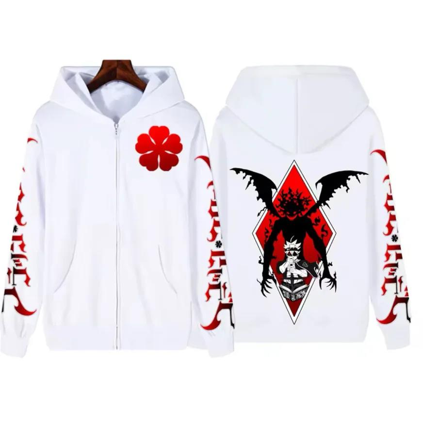 Худи на молнии в стиле Харадзюку с аниме-графикой Black Clover Аста, винтажные оверсайз, с длинными рукавами, мужская и женская одежда