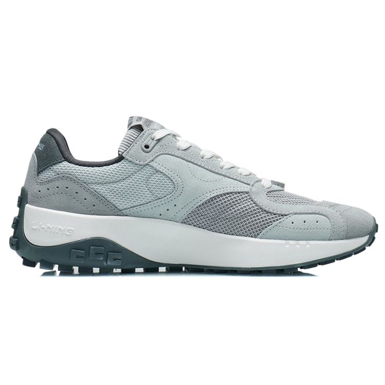Li Ning CF Tian Ling Leather Fabric Comfortable Low Top Sports Casual Shoes Men Sneakers Light-Grey AGLR179-1