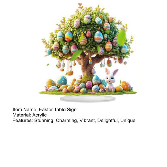 2D Flat Easter Egg Tabletop Sign Acrylic Colorful Easter Egg Tree Desktop Ornament for Spring Party Home Decor