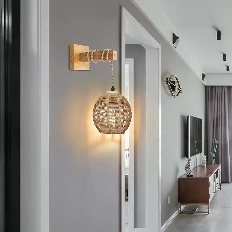 NEW Bamboo Lantern Wall Lamp Natural Rattan Wicker Chandeliers Hand-Woven Bamboo Room Decor Lampshades Wall Light Fixtures