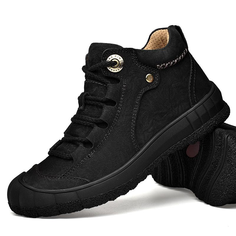 Men's Hiking Leather Boots High Top Plush Outdoor Cotton Shoes Large Size 39-46