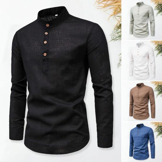 Мужская деловая рубашка Slim Fit с воротником-стойкой Легкие дышащие стильные мужские рубашки с длинным рукавом