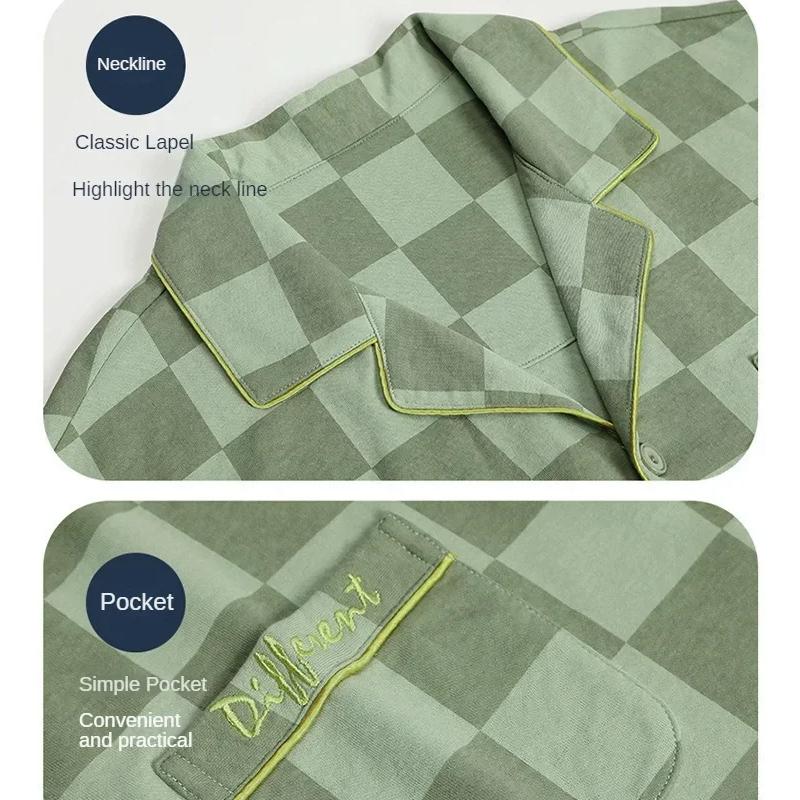 Хлопковая мужская пижама весна-осень с длинными рукавами ночная рубашка новый кардиган в клетку домашняя одежда для сна одежда для отдыха