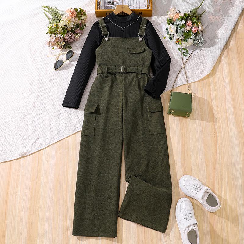 Girls Backpack Trousers Suit Autumn Winter Children's 3-12Y Long-sleeved Knit Shirt + Retro Trousers Two-piece Children's Clothing