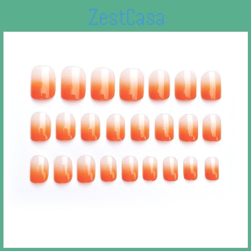 Gradient Orange False Nail Stickers Short Style 24 Pcs Ins Popular Brand Simple Style