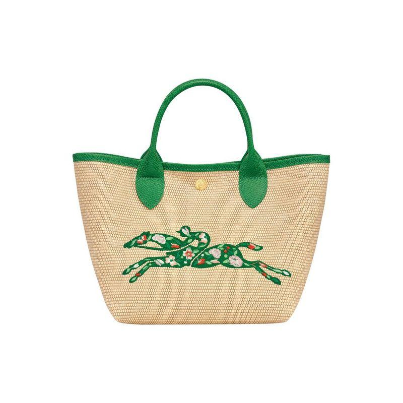 Longchamp Сумка-тоут Le Pliage 21 с вышивкой, на кнопке, из канваса с отделкой из кожи, женская сумка-тоут, зеленая 10144HCE129