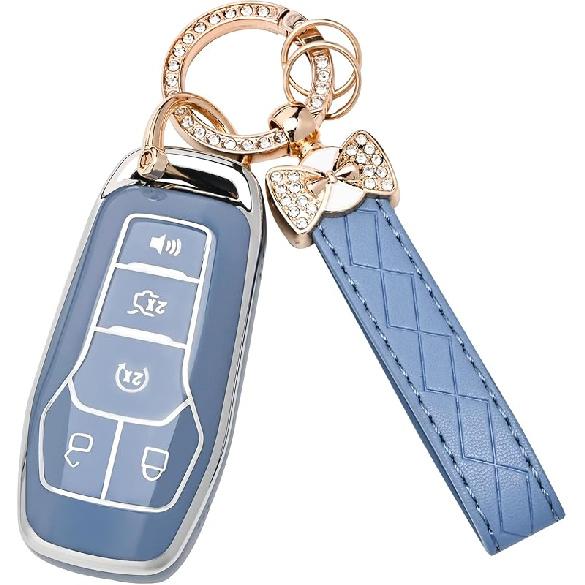 For Ford Key Fob Cover - Soft TPU Key Fob Case For Ford Edge Fusion Explorer Mustang Lincoln MKZ MKC MKX Smart Keyless Remote Key(Pink)