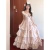 Sweet Little Fly Sleeve Floral Dress Female Summer Beautiful Princess Cake Dress Waist Fairy Long Skirt