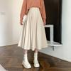 Korean Style Women's Midi Skirt Autumn High-Waisted Corduroy Long Skirt Women College Style Pleated A-Line Skirts