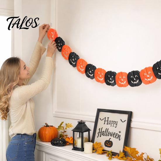 Holiday Atmosphere Decor 5 Pcs 10FT Halloween Banner, Spooky Spider Bat Skull Ghost Themed Party Decorations Pumpkin Hanging Bunting Garland
