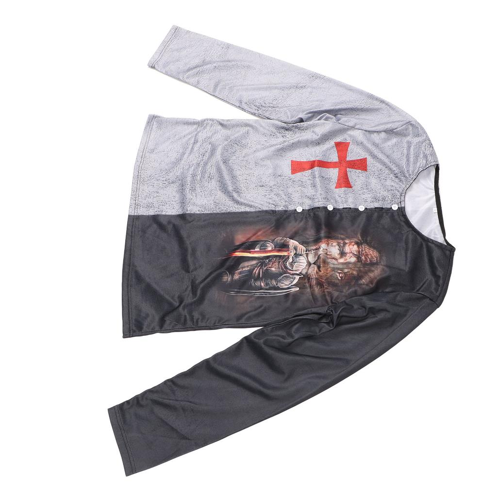 Men Medieval Long Sleeve T Shirt Loose Casual Fashionable Animal Graphic Print Button Top for