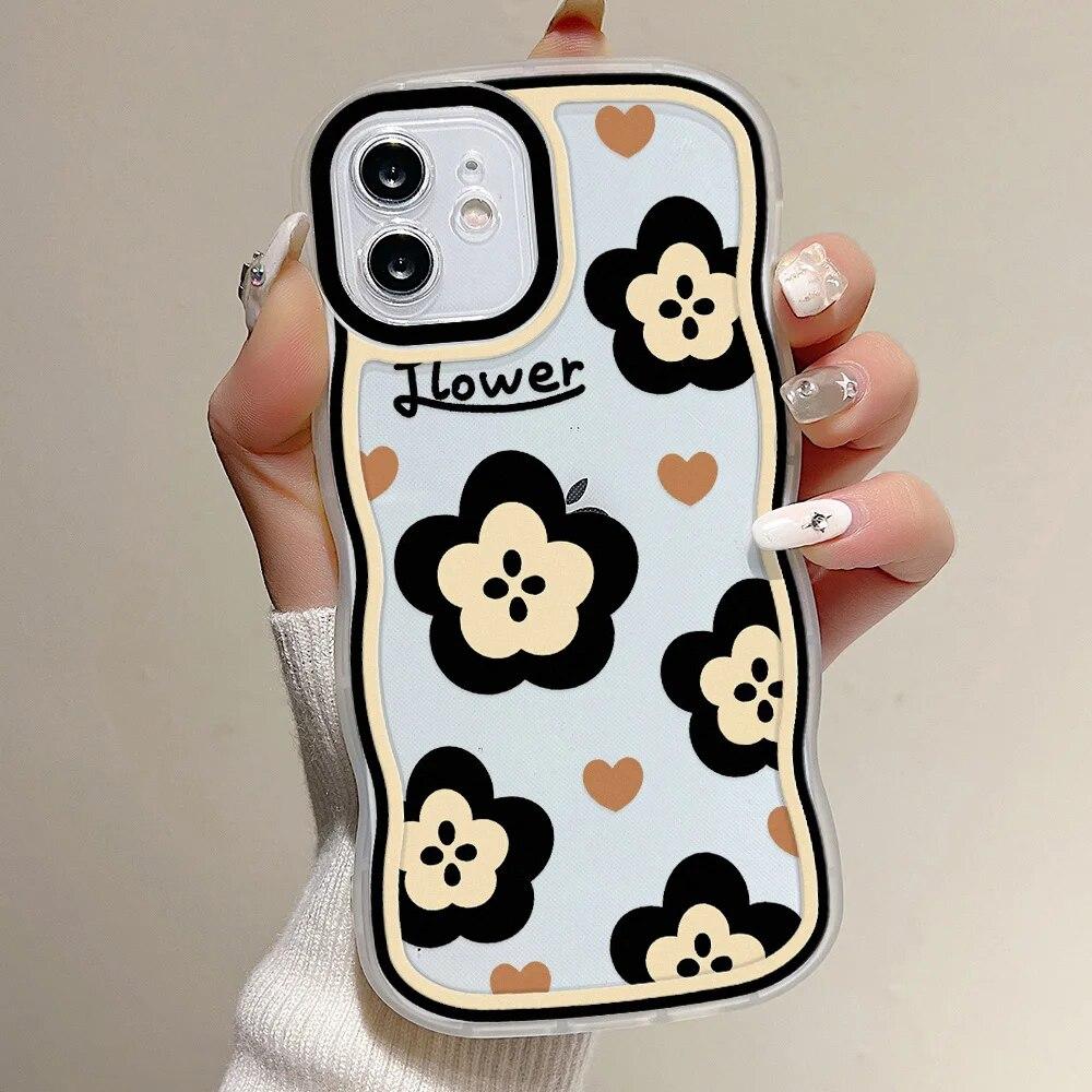 Чехол для телефона с цветком для iPhone 13, чехол для iPhone 15 14 Pro 12 11 Pro Max XR XS X 7 8 Plus SE 2020, противоударный силиконовый мягкий волнистый чехол