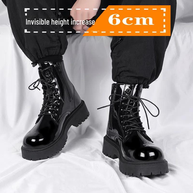 COS Men's Genuine Leather British Style Height-Boosting 10cm Motorcycle Martin Boots