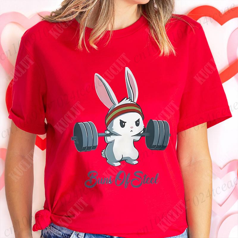 Buns of Steel T-shirts for Women Fitness Rabbit Bunny Lover Gym Workout Tees Shirt Fashion Hip Hop Streetwear Female Clothing