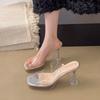 High Heels Women's Summer New Square Head Thin Heel Crystal Transparent Sandals One Word with Waterproof Table Slippers Women