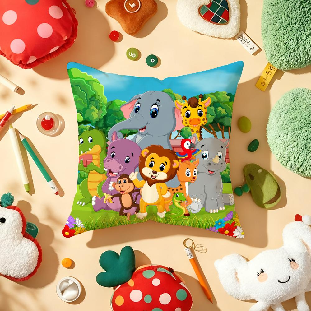 Cute Cartoon Zoo Animal Cushion Cover Plush Fabric Soft DoubleSided Printed Sofa Warm Winter Home Gift Pillow Cover