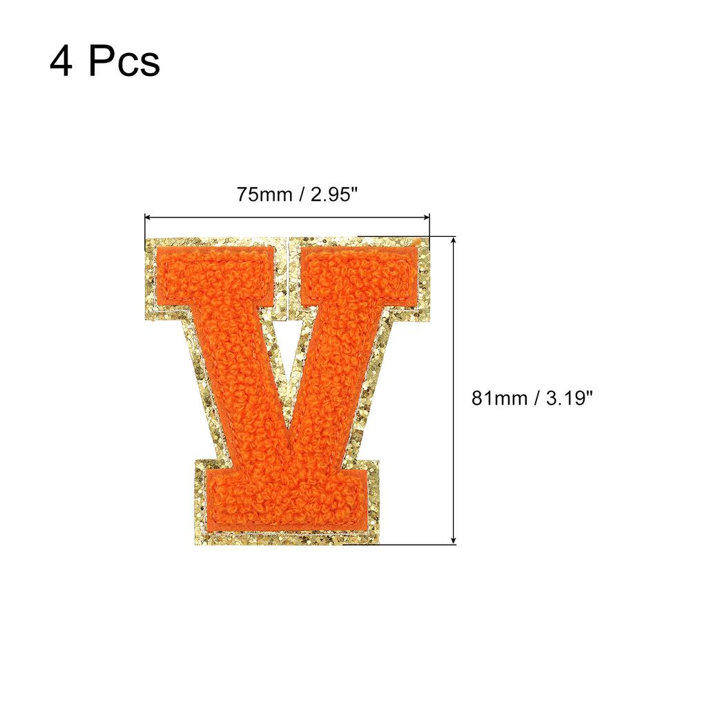 4pcs Chenille Letter Patches Iron on Letter Patches Embroidery Patch Iron on Sew on Jacket Embroidered Letter Patches Orange
